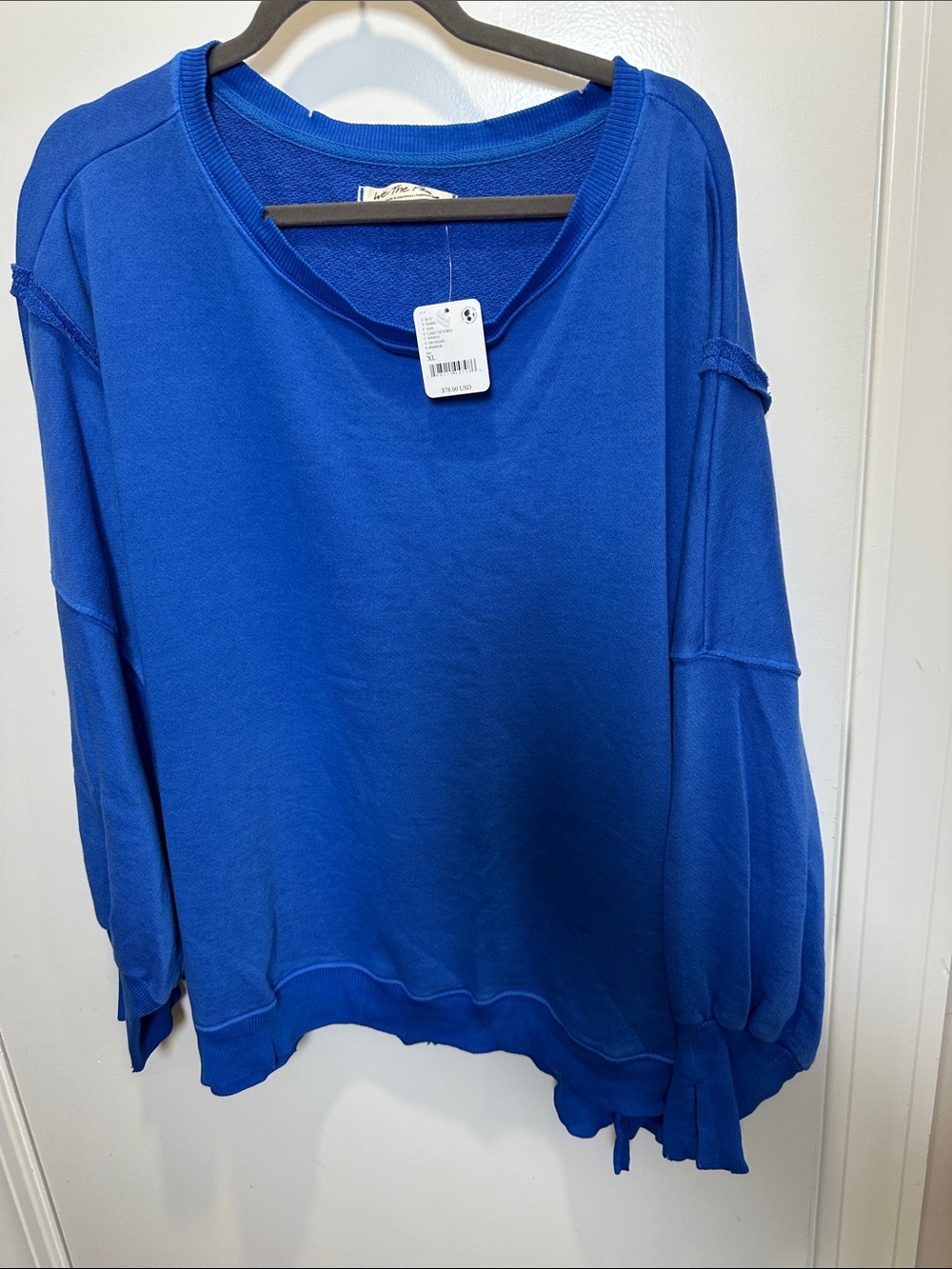 Free People Cobalt Blue Tie-Cuff Pullover Sweatshirt (56)